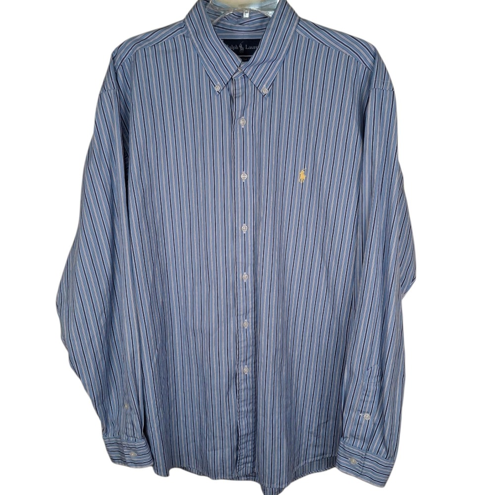 Vintage Ralph Lauren Men's XL Shirt Blue Striped Long Sleeve Button Down Preppy